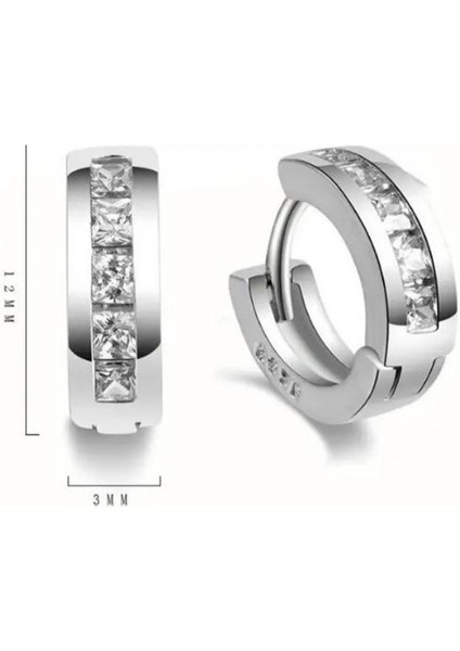 925 Ayar Gümüş Zirkon Taşlarla Süslenmiş Halka Küpe (12 MM)