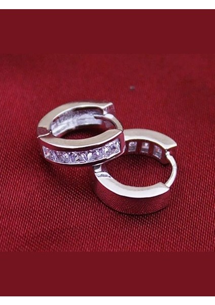 925 Ayar Gümüş Zirkon Taşlarla Süslenmiş Halka Küpe (12 MM)