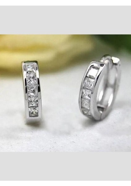 925 Ayar Gümüş Zirkon Taşlarla Süslenmiş Halka Küpe (12 MM)
