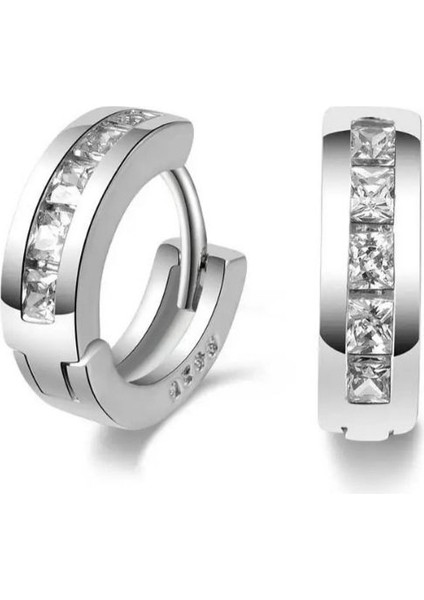 925 Ayar Gümüş Zirkon Taşlarla Süslenmiş Halka Küpe (12 MM)