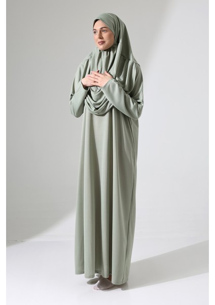 Başörtülü Tek Parça Namaz Elbisesi - Mint Yeşili - 5015