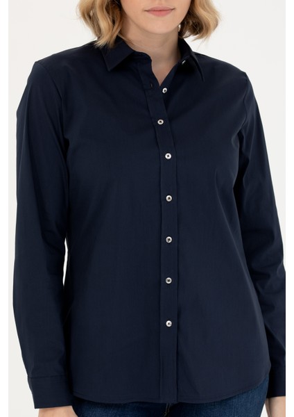 Kadın Lacivert Gömlek Basic 50271263-VR033