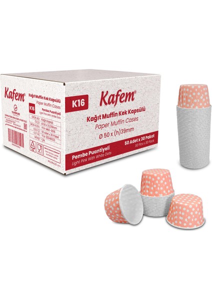 Pembe Puantiyeli Muffin Kek Kapsülü 50'li x 30 Paket (Koli)