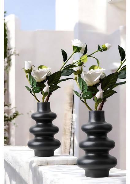 Siyah Dekoratif Vazo Seti Obje Ev Dekorasyon Masa Üstü Dekor Vazo Seti Model 5