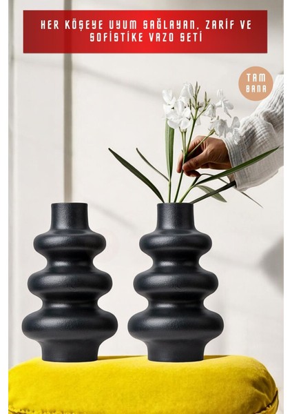 Siyah Dekoratif Vazo Seti Obje Ev Dekorasyon Masa Üstü Dekor Vazo Seti Model 5 fiyatları