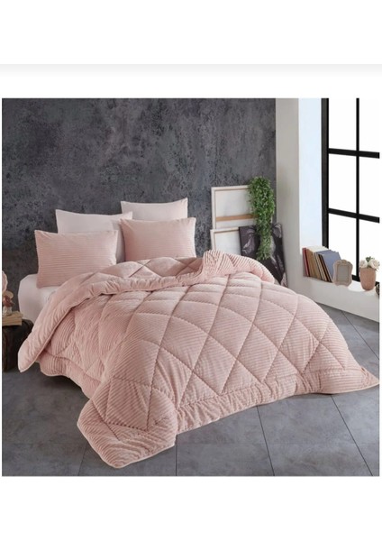Premium Soft Tek Kişilik Yorgan Seti Pudra