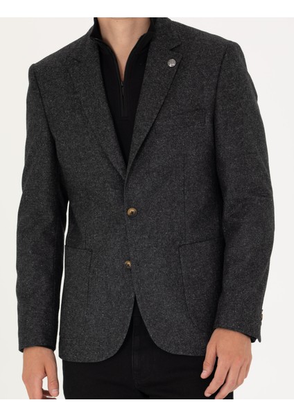 Erkek Antrasit Slim Fit Yün Karışımlı Ceket 50272754-VR006