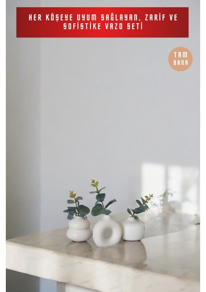 Beyaz Dekoratif Vazo Seti Obje Ev Dekorasyon Masa Üstü Dekor Vazo Seti Model 1015 fiyatları