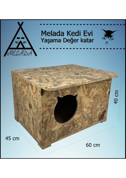 Melada Kedi Evi Dış Ortam Uygun Ahşap Kedi Evi Osb 60X45X40 cm