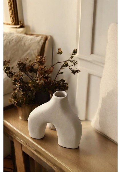 Bej Dekoratif Vazo Obje Ev Dekorasyon Masa Üstü Dekor Vazo Model 7