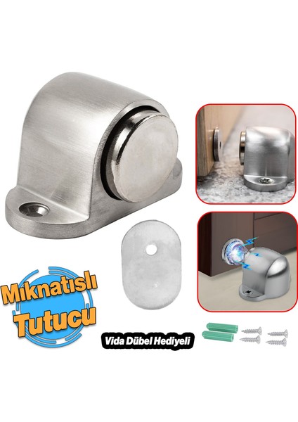 Mıknatıslı Küçük Metal Kapı Tutucu Çarpma Önleyici Durdurucu Stoper Krom 1 Adet