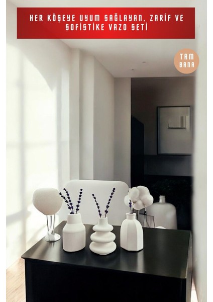 Beyaz Dekoratif Vazo Seti Obje Ev Dekorasyon Masa Üstü Dekor Vazo Seti Model 1011 fiyatları