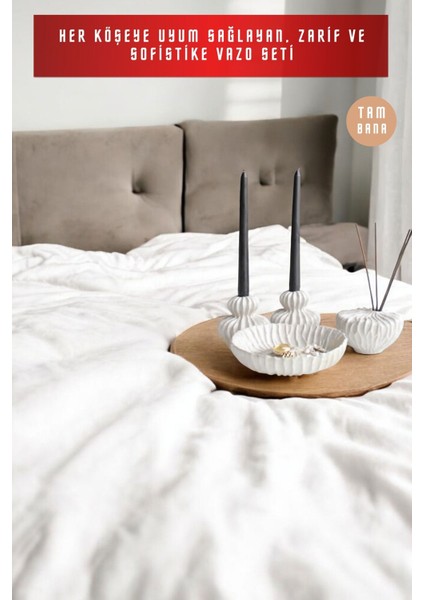 Beyaz Dekoratif Vazo Seti Obje Ev Dekorasyon Masa Üstü Dekor Vazo Seti Model 1013 fiyatları