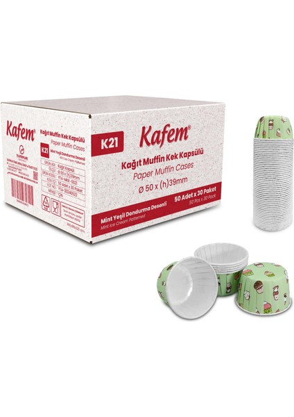 Muffin Kek Kapsülü Mint Dondurma Desenli 50'li x 30 Paket (Koli)