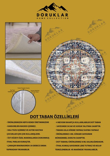 Kaymaz Taban Yıkanabilir Dijital Baskı Dekoratif Modern Desenli Yuvarlak Dot Taban Halı