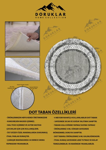 Kaymaz Taban Yıkanabilir Dijital Baskı Dekoratif Modern Desenli Yuvarlak Dot Taban Halı