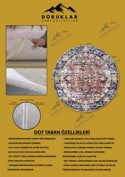 Kaymaz Taban Yıkanabilir Dijital Baskı Dekoratif Modern Desenli Yuvarlak Dot Taban Halı