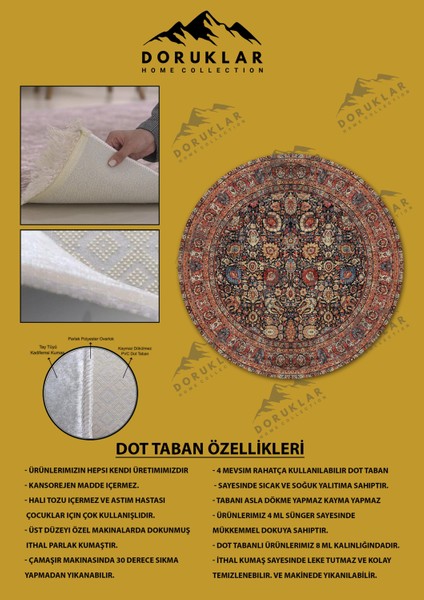 Kaymaz Taban Yıkanabilir Dijital Baskı Dekoratif Modern Desenli Yuvarlak Dot Taban Halı