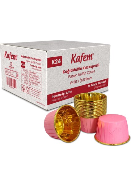 Muffin Kek Kapsülü Pembe-Altın 25'li x 60 Paket (Koli)