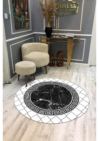 Kaymaz Taban Yıkanabilir Dijital Baskı Dekoratif Modern Desenli Yuvarlak Dot Taban Halı
