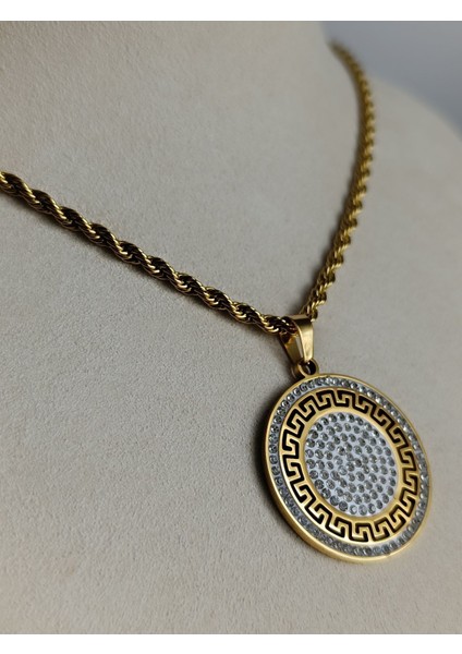 Taşlı Beyaz Gold Çelik Kolye