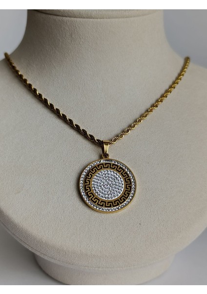 Taşlı Beyaz Gold Çelik Kolye fiyatları
