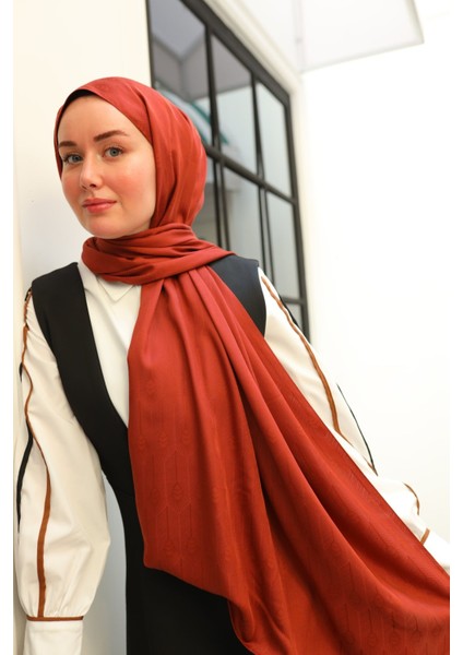 Kaşık Desen Jakarlı Deluxe Şal - Kiremit modelleri