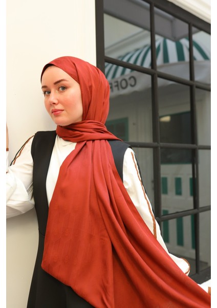 Kaşık Desen Jakarlı Deluxe Şal - Kiremit fırsatları