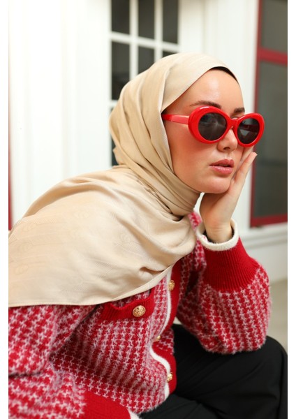 Kaşık Desen Jakarlı Deluxe Şal - Bej