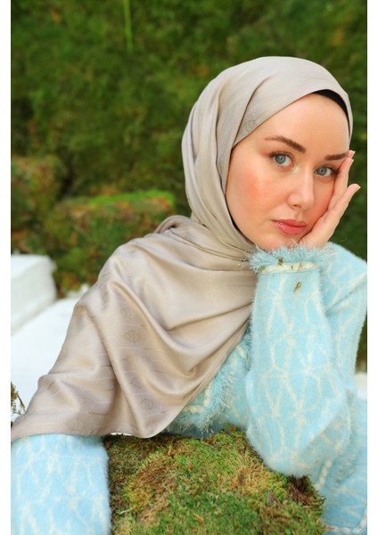 Kaşık Desen Jakarlı Deluxe Şal - Kum Beji