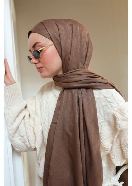 Kaşık Desen Jakarlı Deluxe Şal - Sütlü Kahve