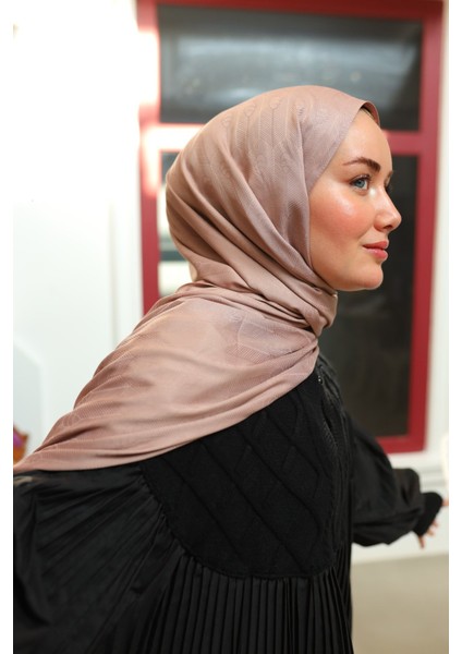 Kaşık Desen Jakarlı Deluxe Şal - Pudra