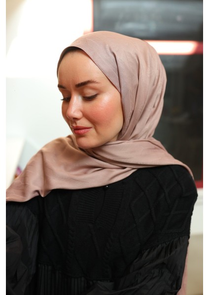 Kaşık Desen Jakarlı Deluxe Şal - Pudra