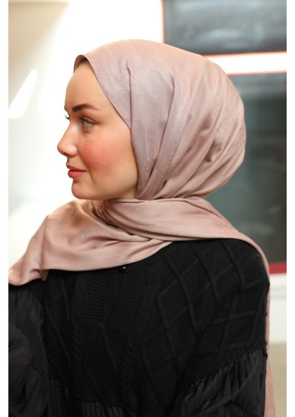 Kaşık Desen Jakarlı Deluxe Şal - Pudra