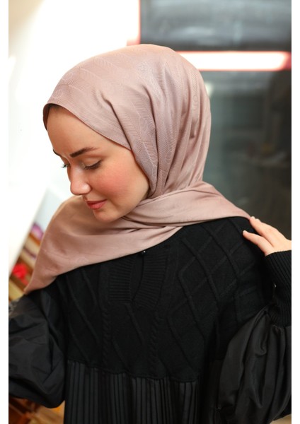 Kaşık Desen Jakarlı Deluxe Şal - Pudra