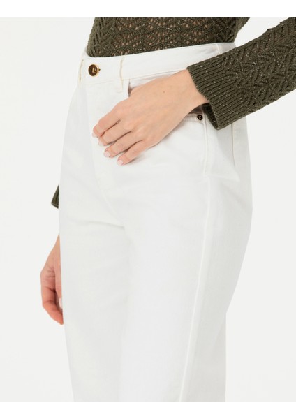 Kadın Beyaz High Waist Flare Fit Jean Pantolon 50273785-VR013
