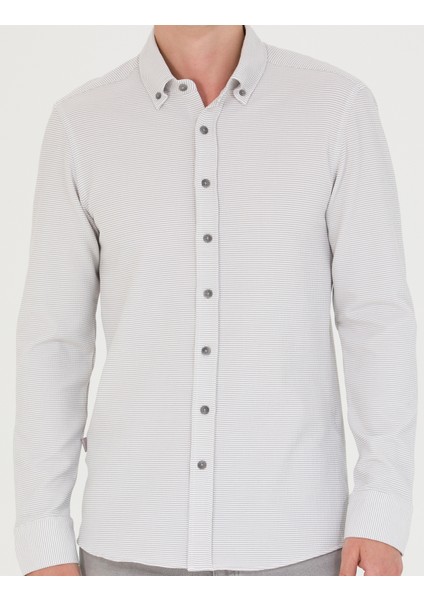 Erkek Açık Gri Slim Fit Uzun Kollu Gömlek 50274595-VR001