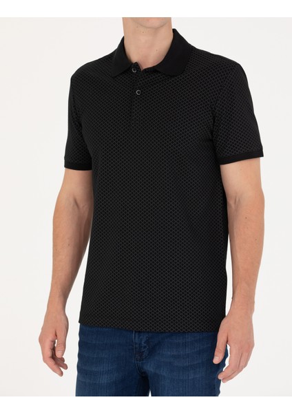 Erkek Siyah Slim Fit Polo Yaka Tişört 50275773-VR046
