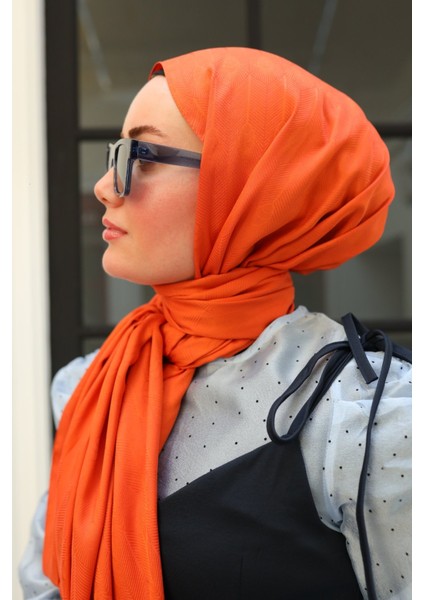 Kaşık Desen Jakarlı Deluxe Şal - Turuncu