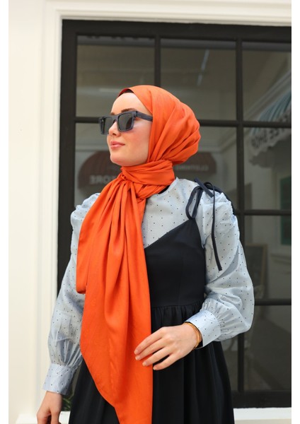 Kaşık Desen Jakarlı Deluxe Şal - Turuncu fırsatları