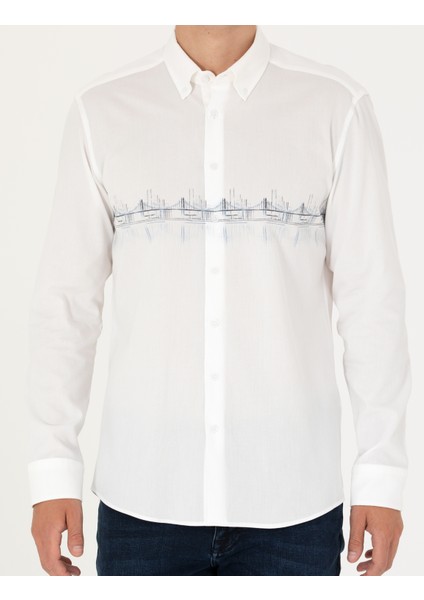 Erkek Koyu Mavi Slim Fit Uzun Kollu Gömlek 50274037-VR032