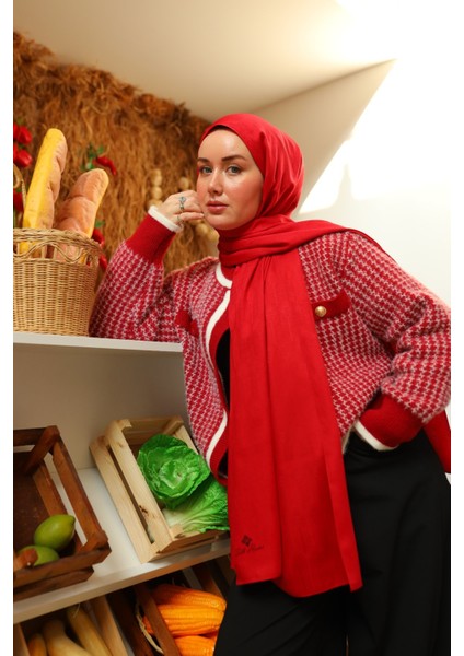 Kaşık Desen Jakarlı Deluxe Şal - Kırmızı fiyatları