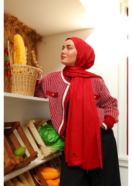 Kaşık Desen Jakarlı Deluxe Şal - Kırmızı fırsatları