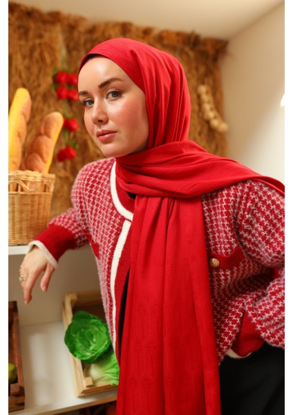 Kaşık Desen Jakarlı Deluxe Şal - Kırmızı indirimleri