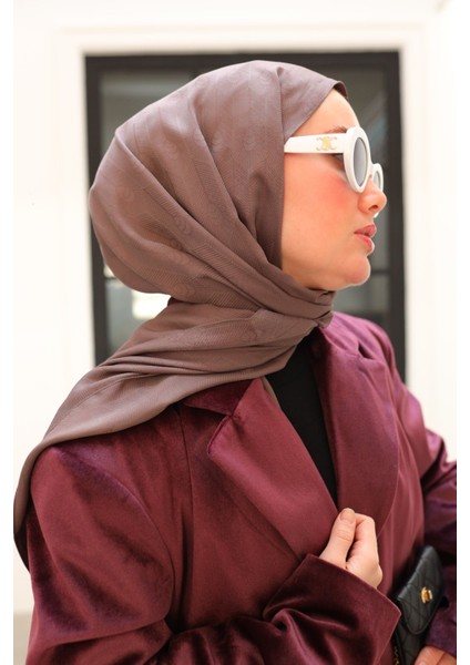 Kaşık Desen Jakarlı Deluxe Şal - Koyu Vizon