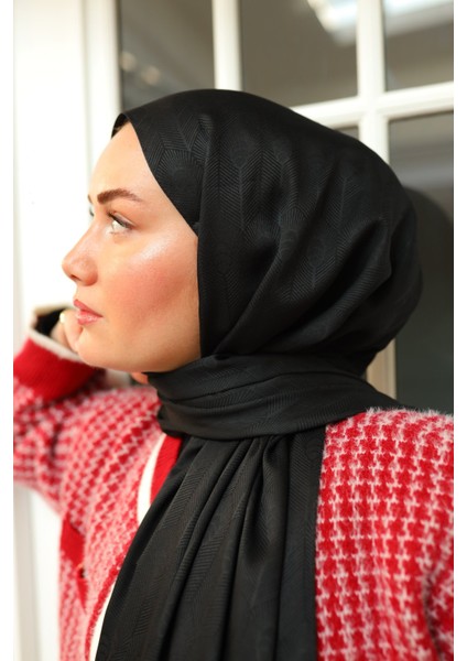 Kaşık Desen Jakarlı Deluxe Şal - Siyah