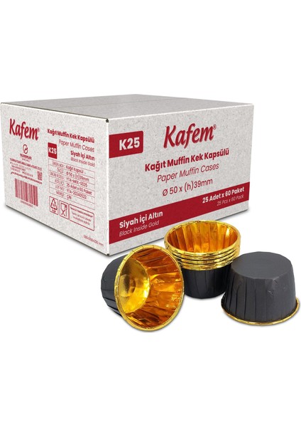Muffin Kek Kapsülü Siyah-Altın 25'li x 60 Paket (Koli)