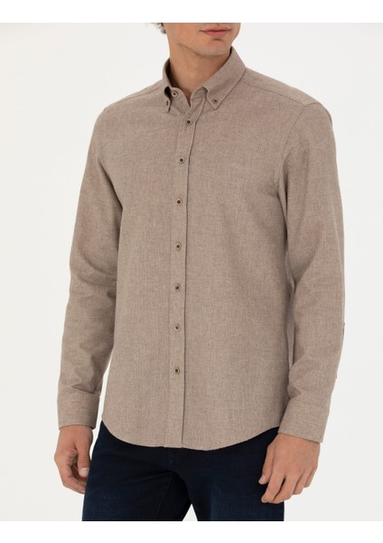 Erkek Bej Slim Fit Uzun Kollu Gömlek 50274660-VR011
