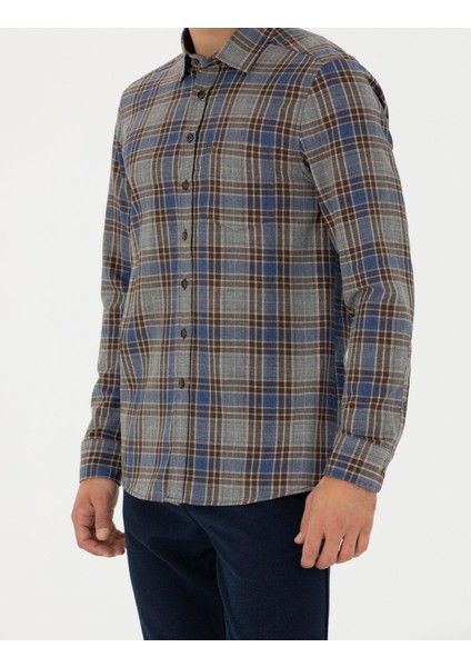Erkek Kahverengi Regular Fit Uzun Kollu Gömlek 50274652-VR029