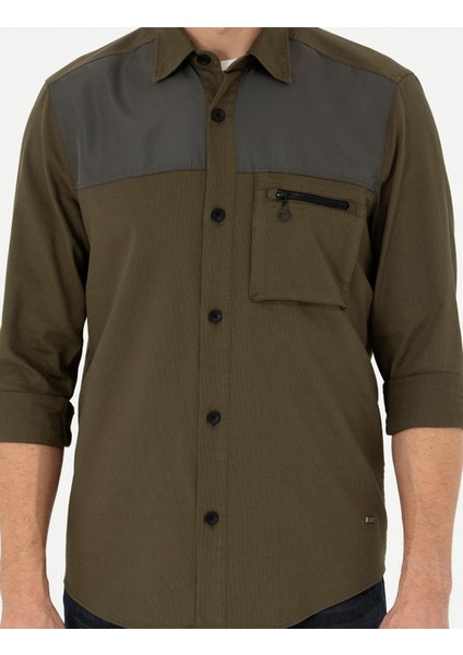 Erkek Haki Comfort Fit Uzun Kollu Gömlek 50274659-VR027